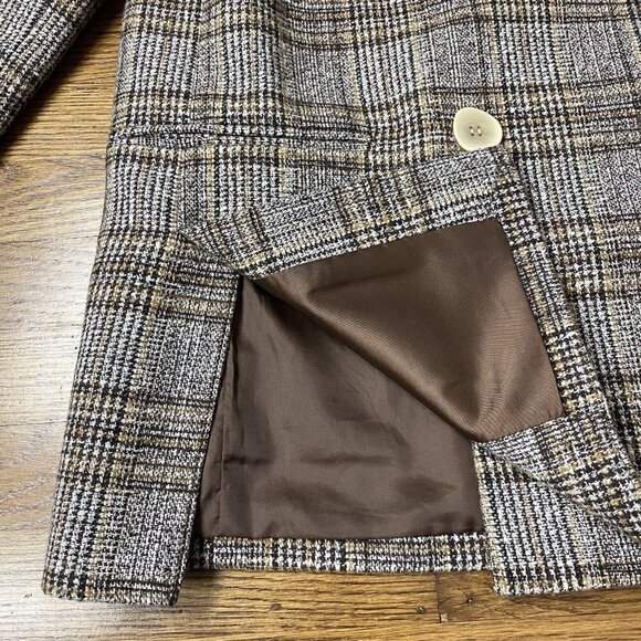 ZOW ZOW Blazer Women’s M Double Breasted Brown Plaid Tweed Peak Academia Jacket - Picture 8 of 14